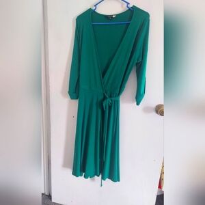 Modcloth Kelly Green Wrap Dress with Cuffed 3/4 Sleeves